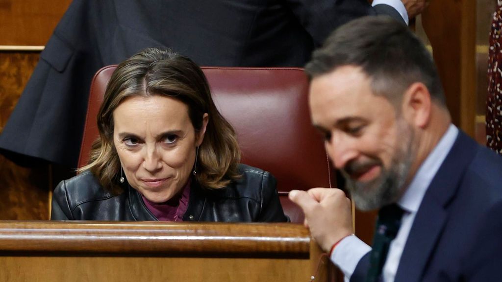 Abascal pasa por delante de la número dos del PP, Cuca Gamarra, en el Congreso de los Diputados