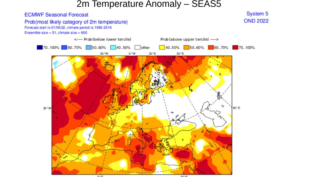 Anomalía de la temperatura prevista para el mes de octubre 2022