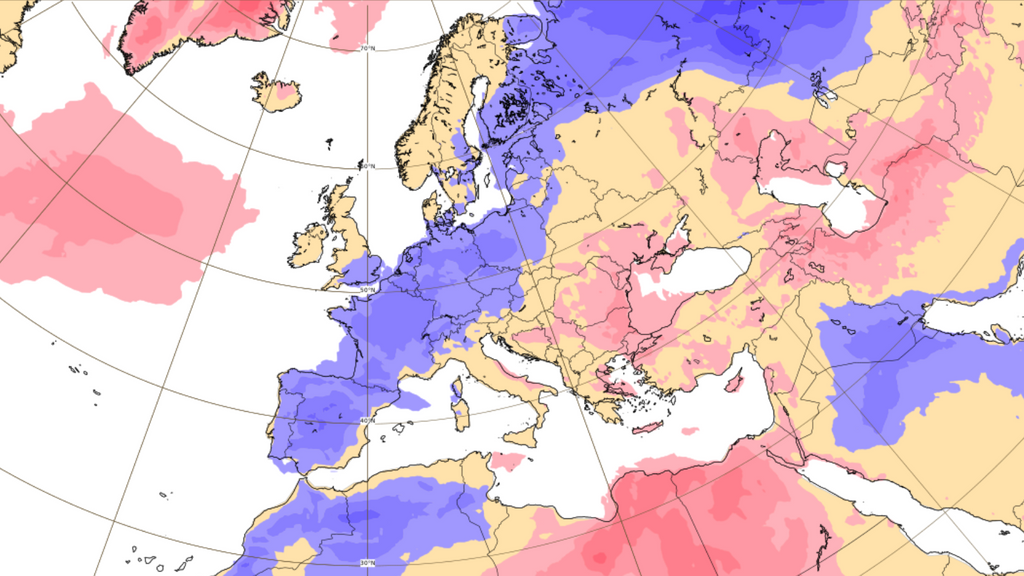 Mapa de anomalía térmica en Europa