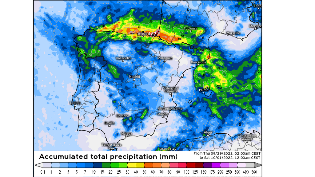 Precipitación prevista el jueves y viernes