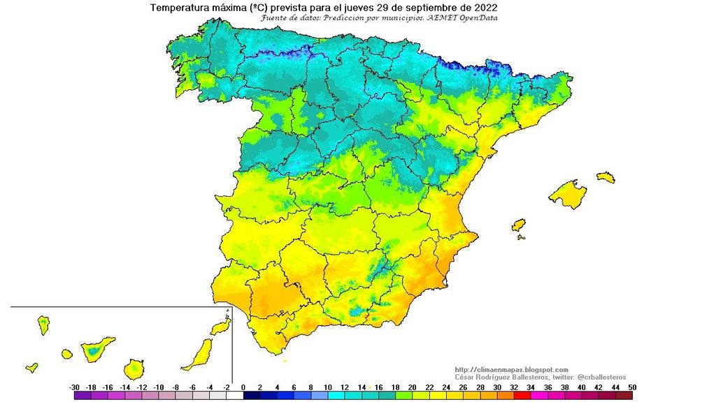 Temperaturas máximas previstas para el jueves