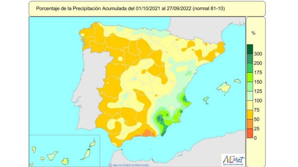 Porcentaje de la precipitación acumulada en el año hidrológico con respecto al periodo referencia 1981-2010