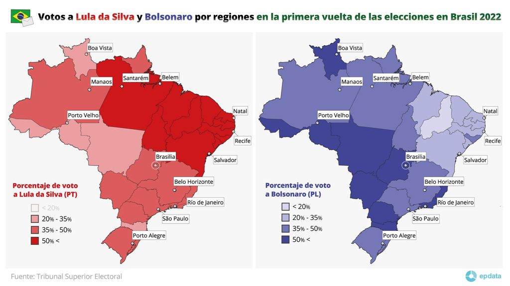 EuropaPress 4721949 porcentaje voto lula da silva jair bolsonaro regiones primera vuelta