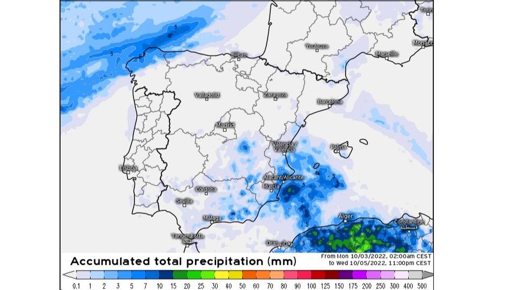 Precipitación prevista hasta el miércoles