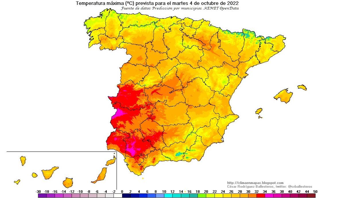 Temperaturas máximas previstas para el martes