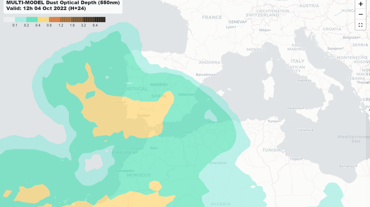 Previsión de polvo en suspensión martes, 4 de octubre