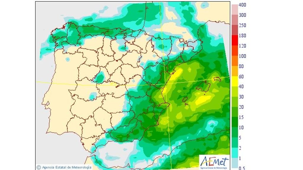 Precipitación máxima prevista para el jueves 6