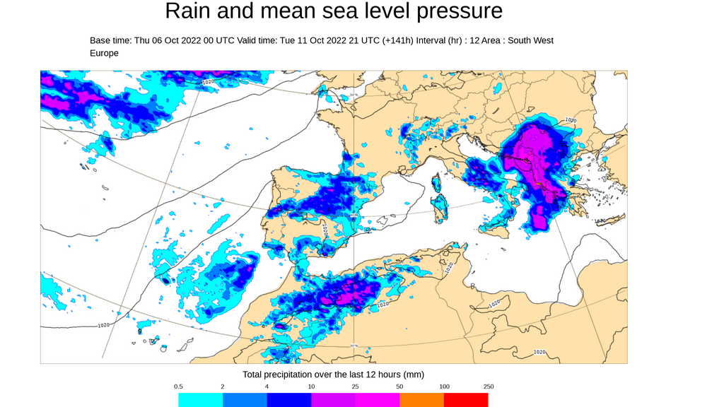 Precipitación prevista la tarde del martes 11