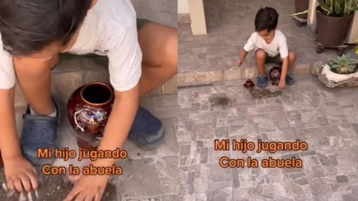 Se hace viral la imagen de un niño jugando con las cenizas de su abuela