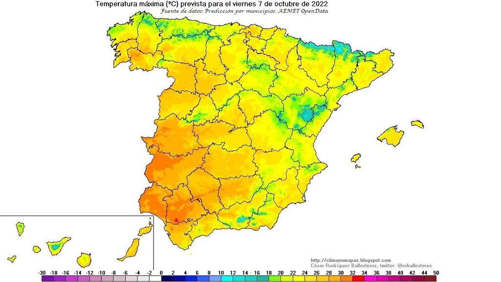 Temperaturas máximas previstas para el viernes