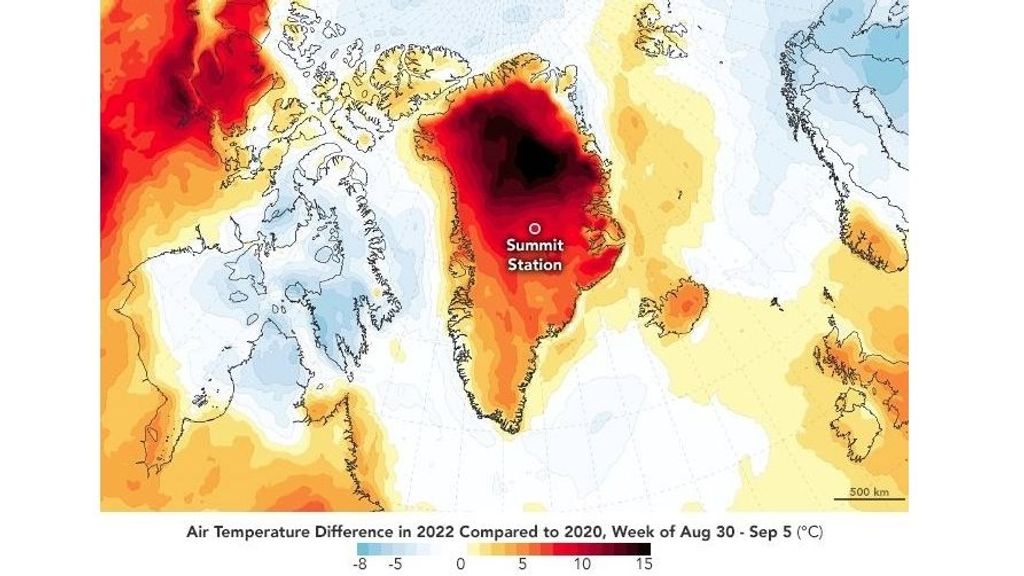 Anomalía de temperaturas en Groenlandia en los prímeros días de septiembre de 2022