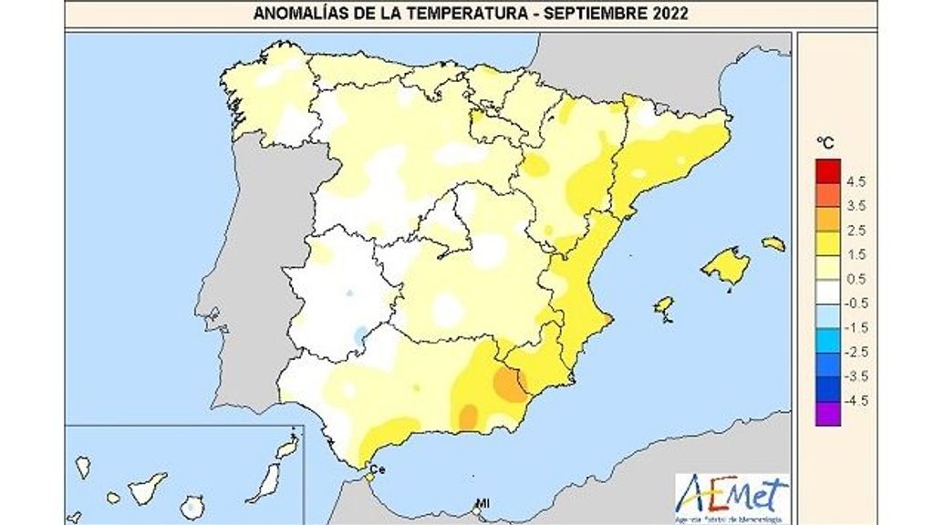 Anomalías térmicas en septiembre de 2022