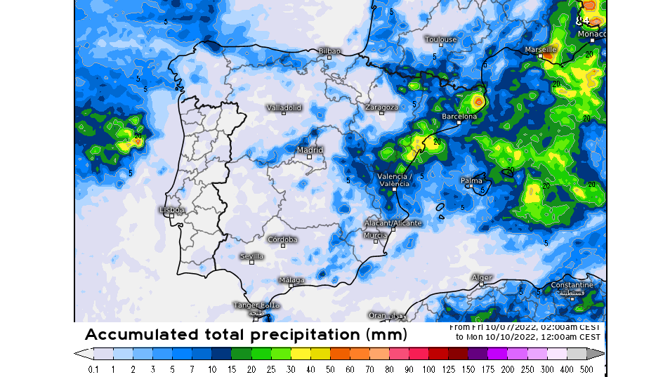 Precipitación prevista durante el fin de semana