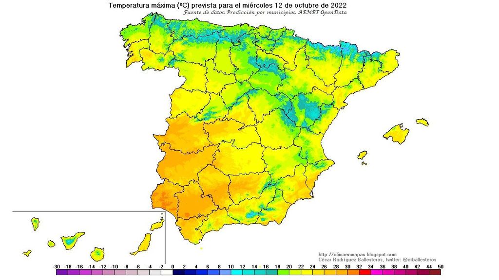 Temperaturas máximas previstas para el miércoles