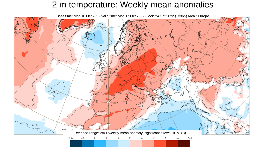 Anomalía de la temperatura prevista para la semana del 17 al 23 de oct
