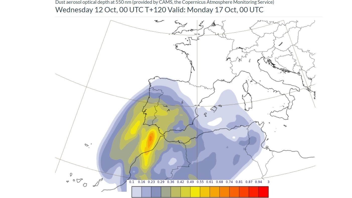 Previsión de polvo en suspensión para el lunes, 17
