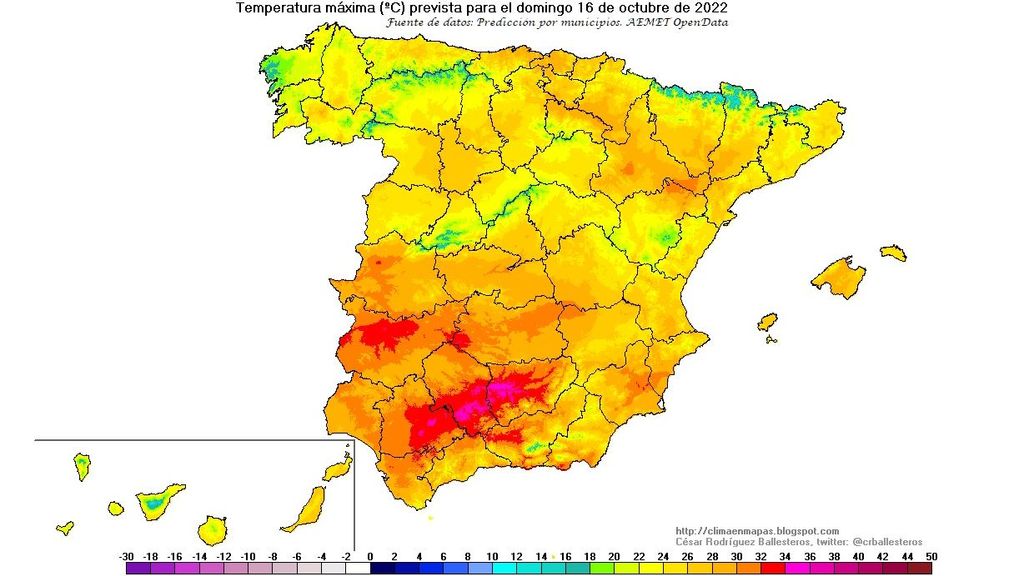 Temperaturas máximas domingo 16 octubre