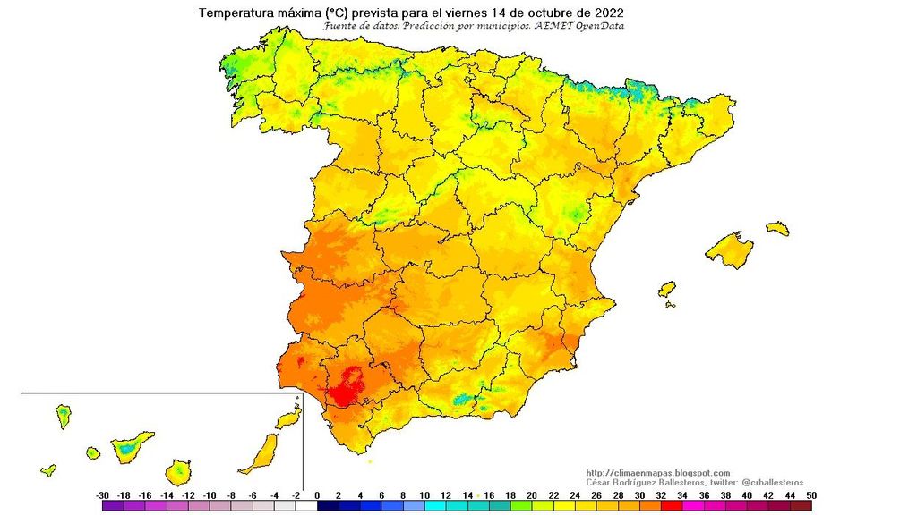 Temperaturas máximas previstas para el viernes 14