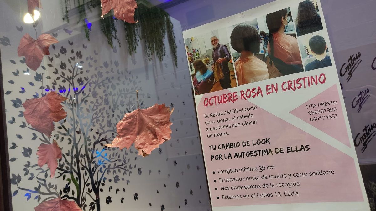 Cartel de la iniciativa solidaria de la Peluquería y Estética Cristino, de Cádiz en beneficio de los pacientes con cáncer de mama