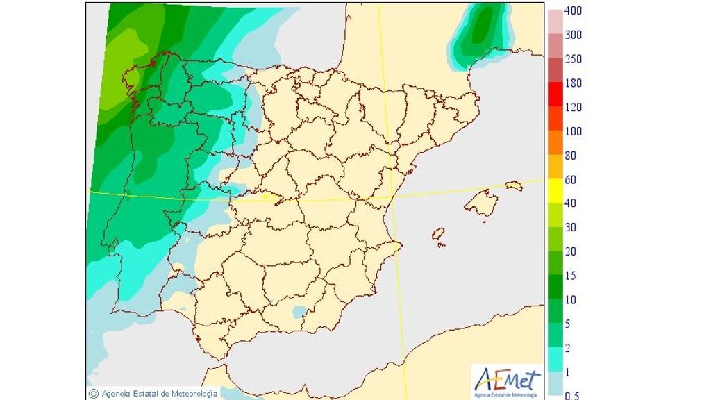 Precipitación media prevista para el domingo