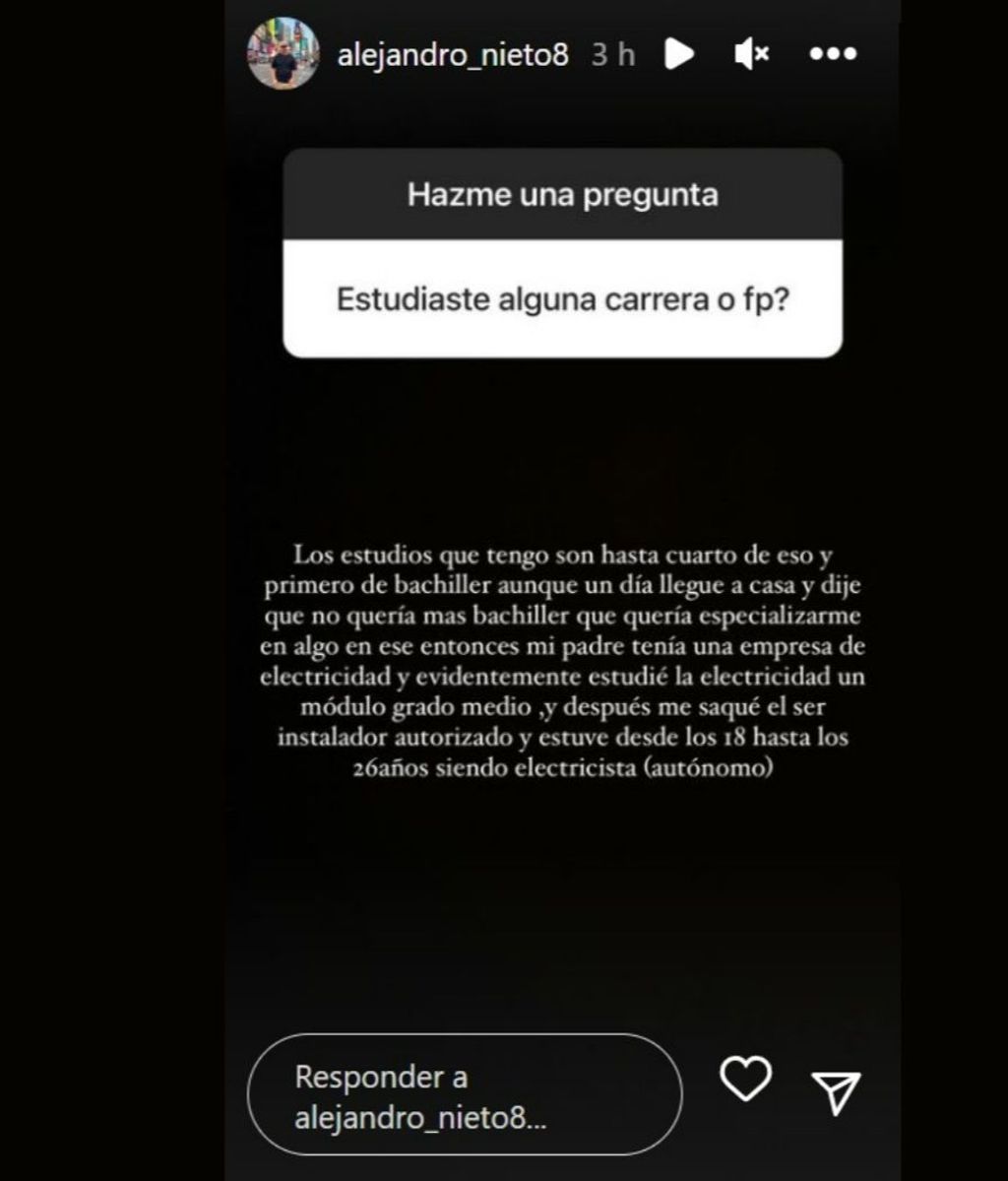 Alejandro Nieto aclara su nivel de estudios y habla de su profesión antes de saltar a la fama