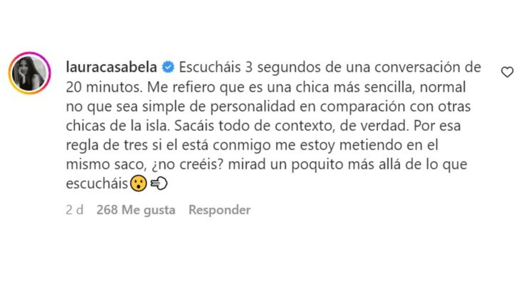 Laura Casabela se pronuncia sobre su comentario hacia la exnovia de Mario González