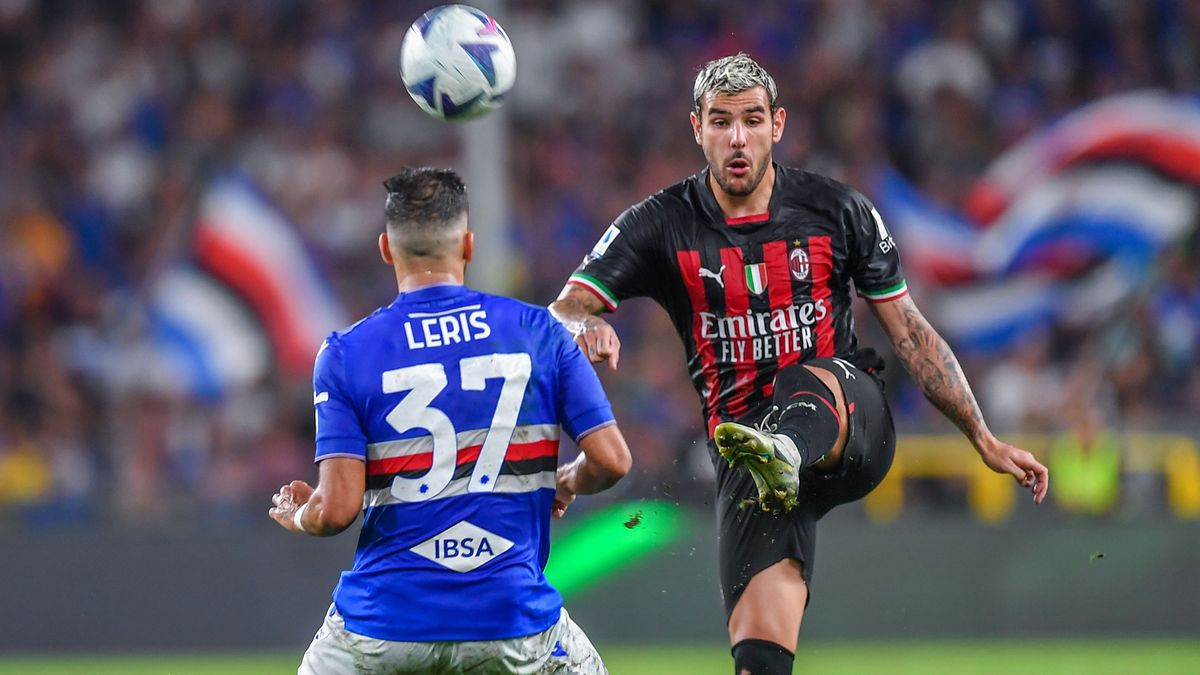 Mehdi Pascal Marcel Leris (Sampdoria) - Theo Hernandez (Milan) during the italian soccer Serie A match UC Sampdoria vs AC Milan on September 10, 2022 at the Luigi Ferraris stadium in Genova, Italy - Photo Danilo Vigo/LiveMedia / DPPI Mehdi Pascal Marcel Leris (Sampdoria) - Theo Hernandez (Milan) during the italian soccer Serie A match UC Sampdoria vs AC Milan on September 10, 2022 at the Luigi Ferraris stadium in Genova, Italy - Photo Danilo Vigo/LiveMedia / DPPI