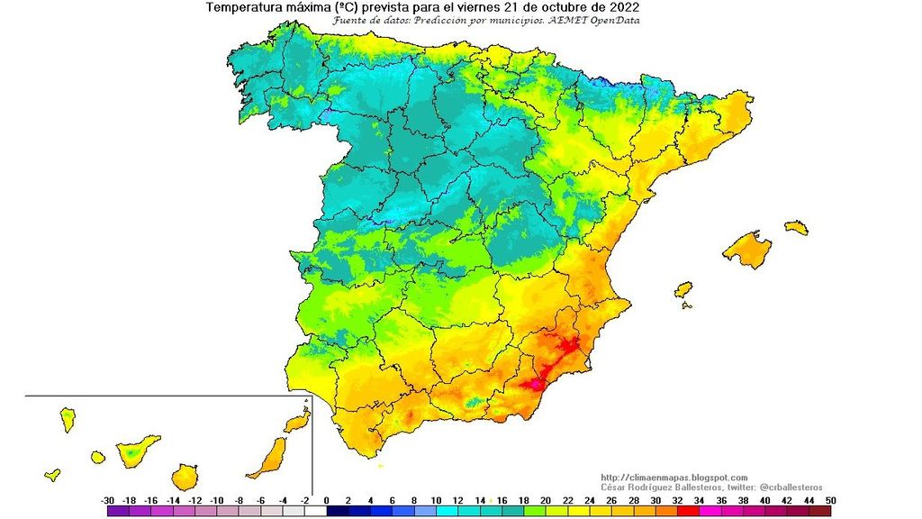 Temperaturas máximas previstas para el viernes 21