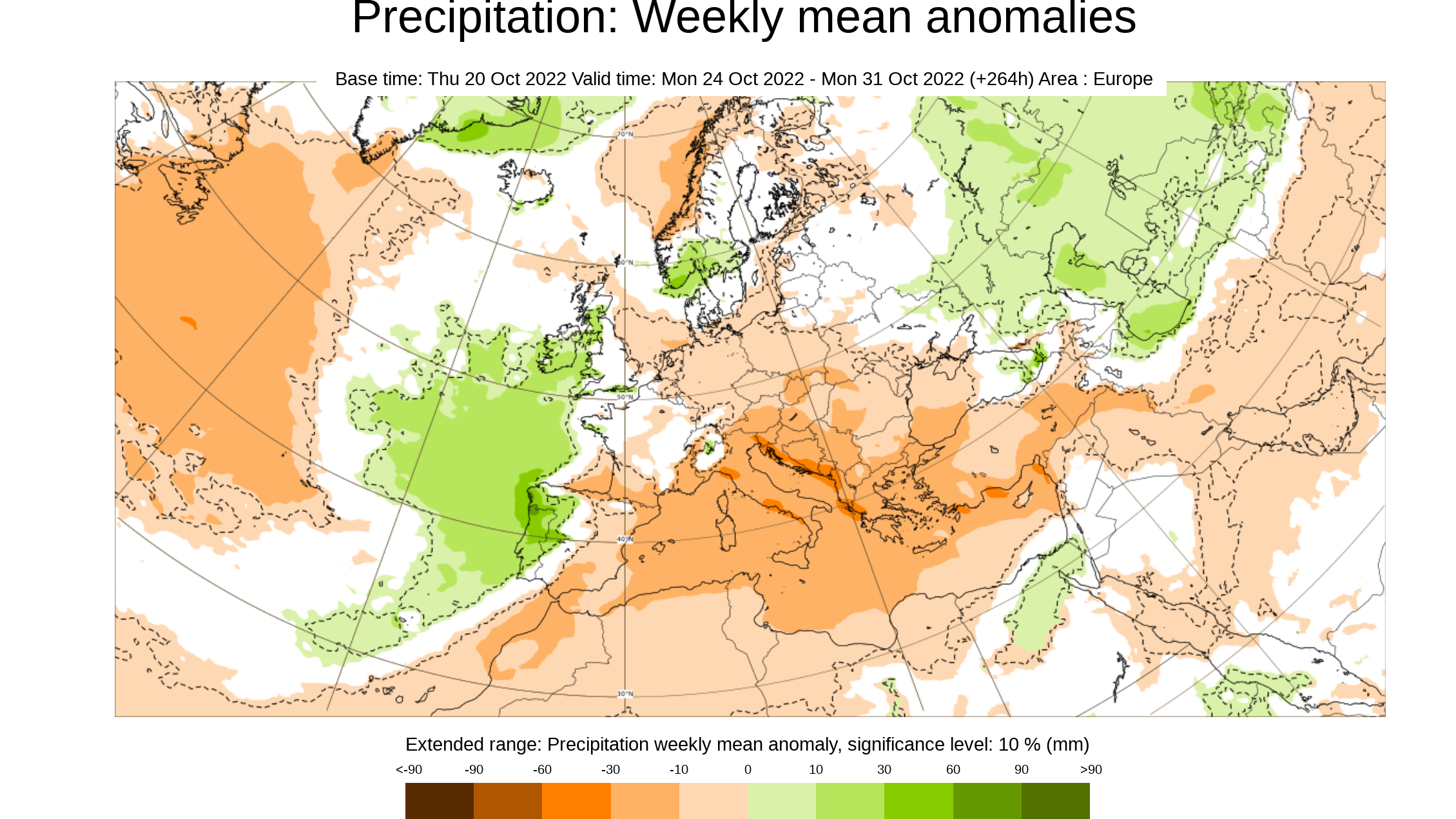 Anomalía de la precipitación prevista para la semana del 24 al 30 de octubre