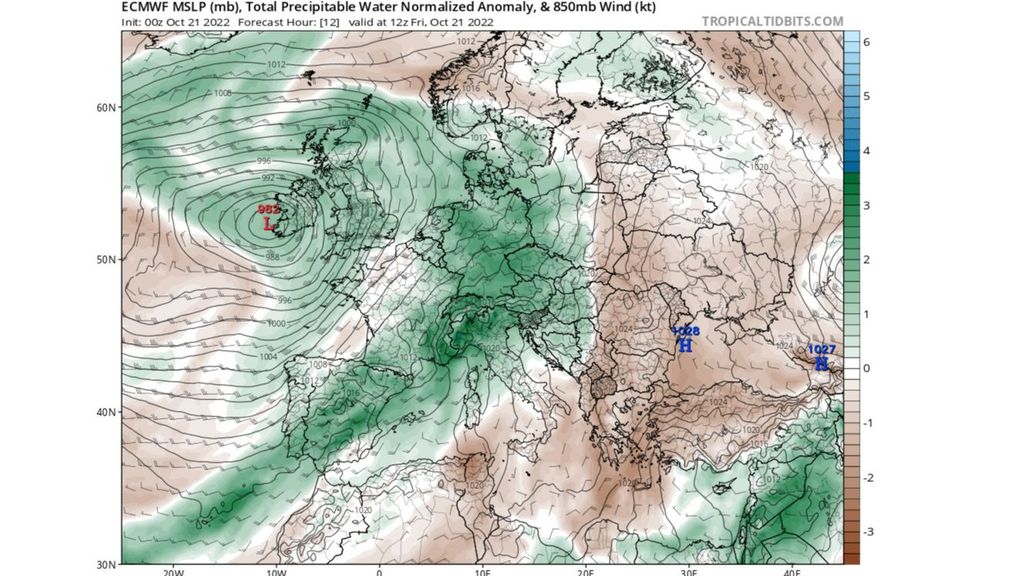 Mapa de anomalías de agua precipitable total