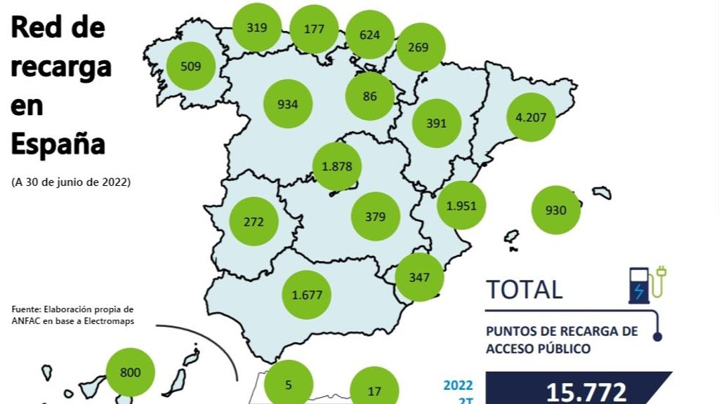MAPA DE LA INFRAESTRUCTURA DE LA RED DE RECARGA EN ESPAÑA ANFAC