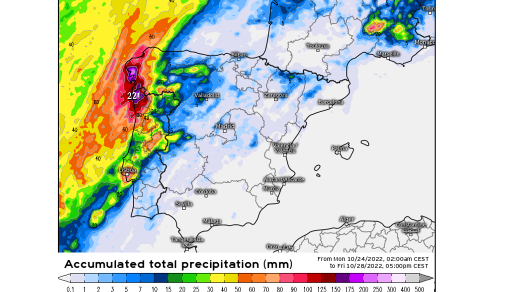 Precipitación prevista hasta el viernes 28