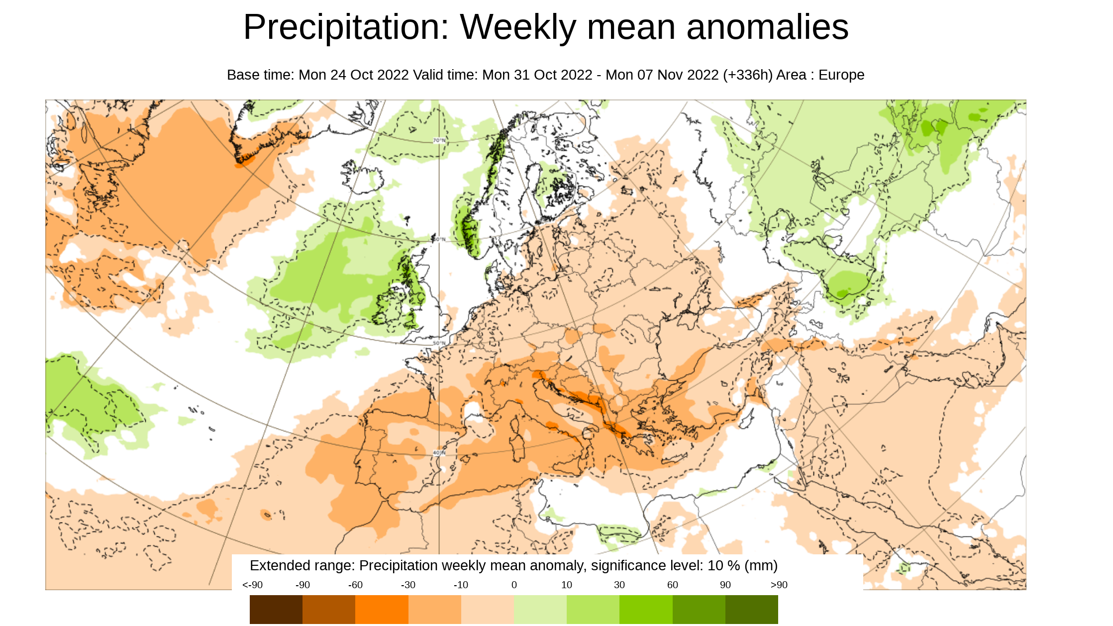 Anomalía de la precipitación prevista para la semana que viene
