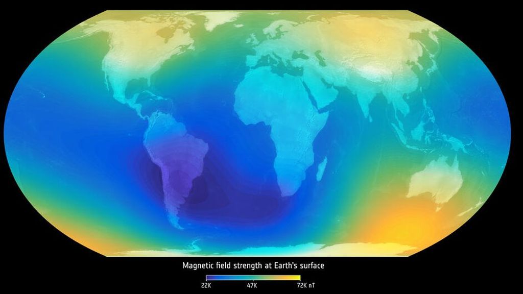 Fuerza del campo magnético en la superficie de la Tierra