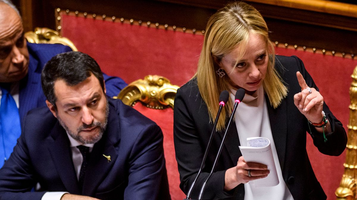 Matteo Salvini, Ministro de Infraestructuras y Giorgia Meloni primera ministra italiana.