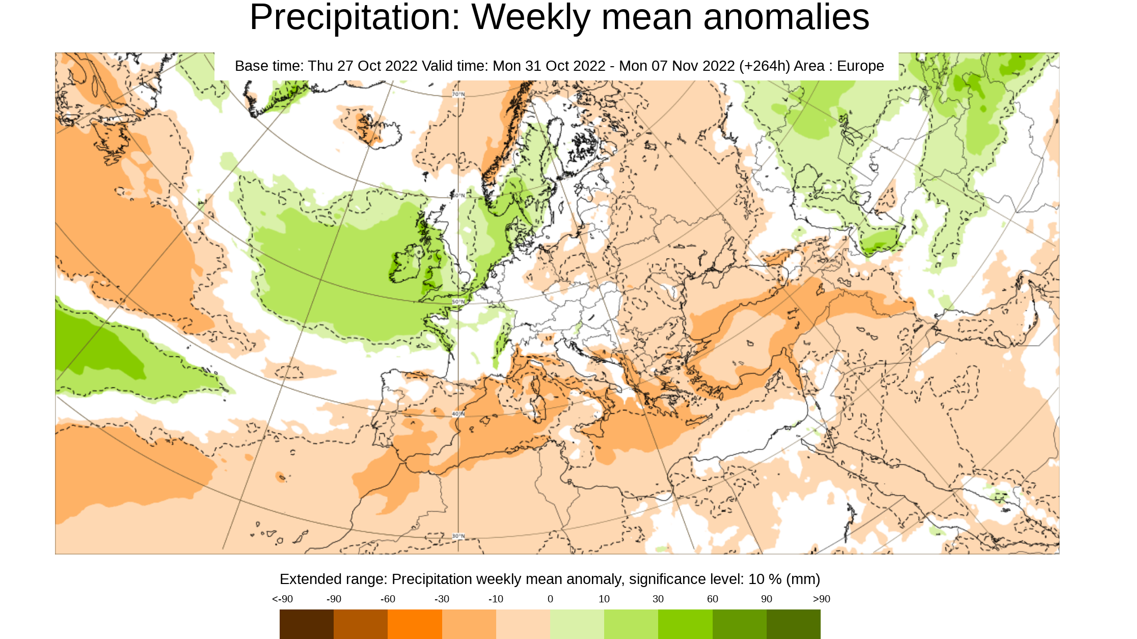 Anomalía de la precipitación prevista para la semana del 31 al 6 nov