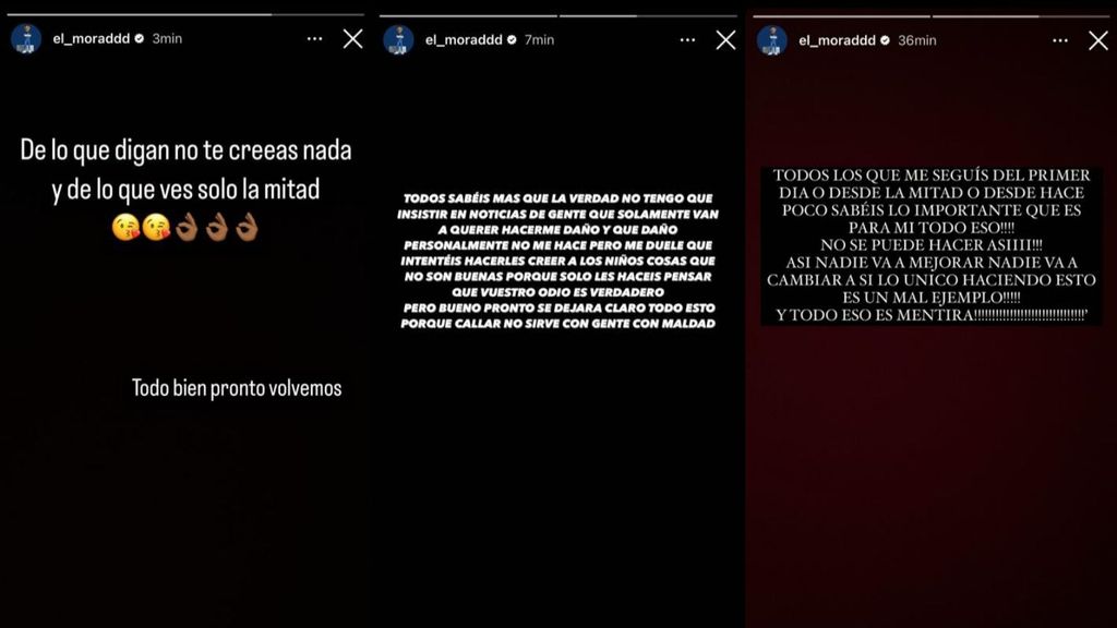 Historias de Instagram de Morad sobre lo ocurrido en los últimos días