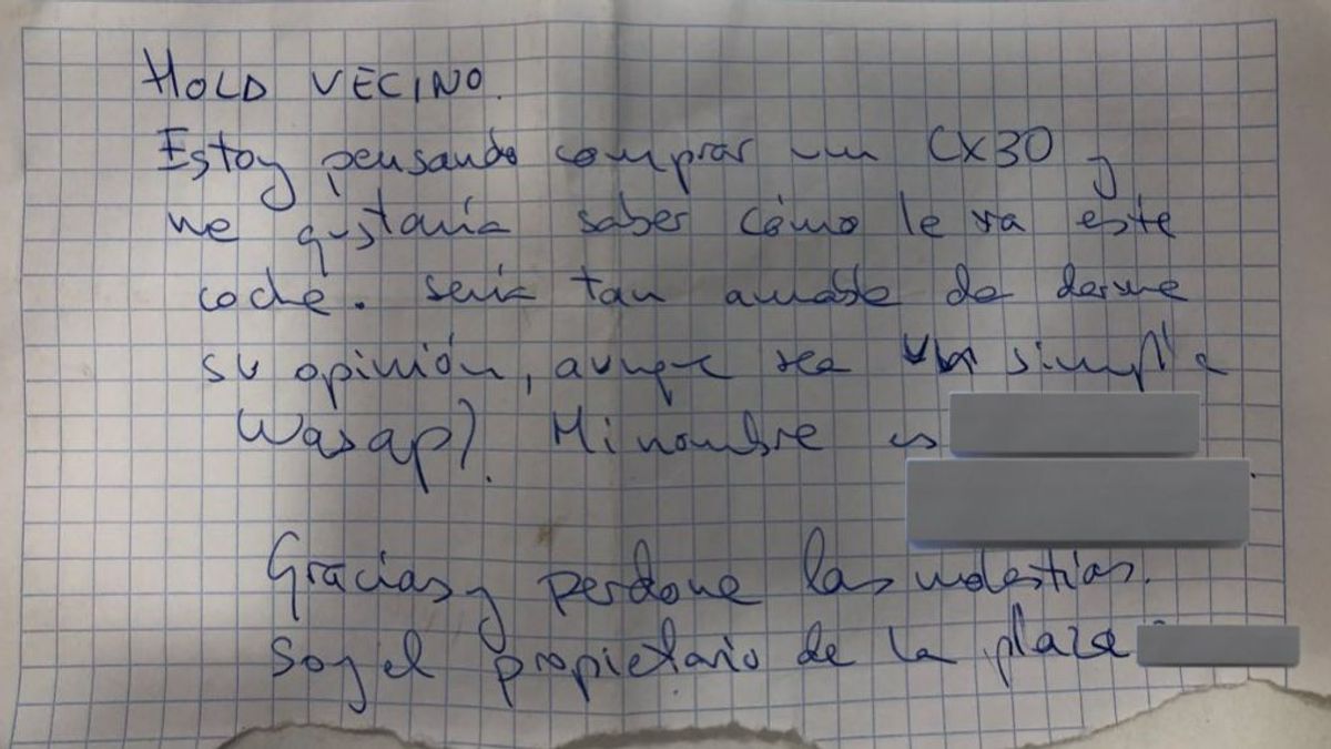 Le dejaron una nota en el parabrisas de su coche y abre todas las posibilidades