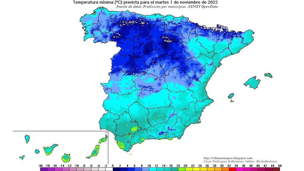 Temperatura mínima prevista para la noche del lunes 31 al martes 1