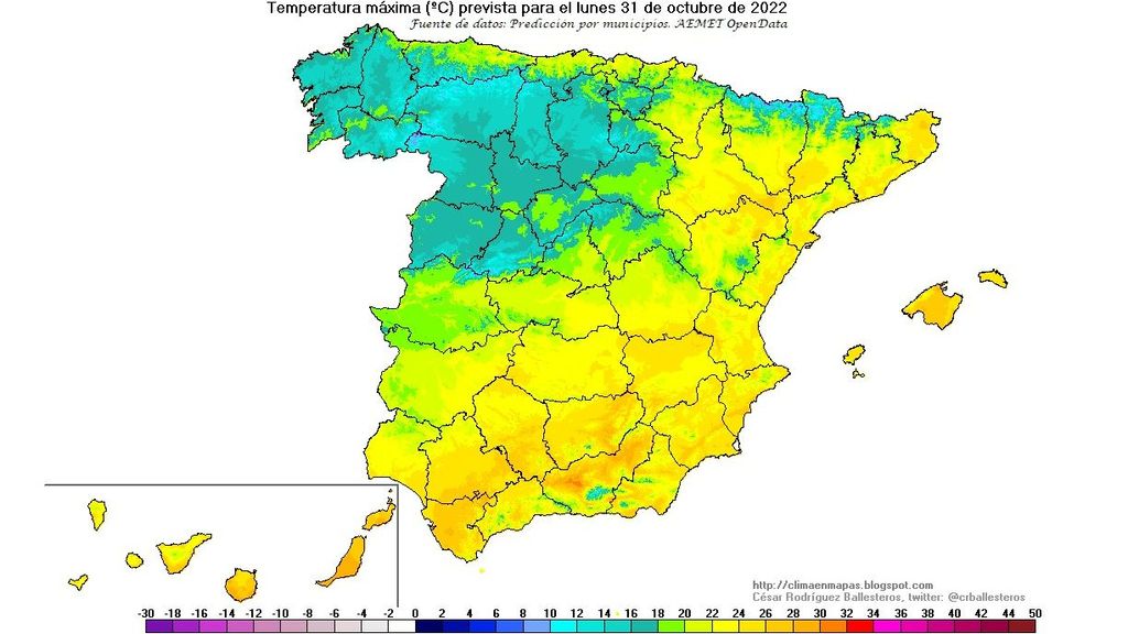 Temperaturas máximas previstas para el lunes 31