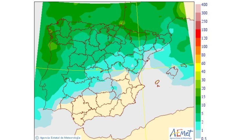 Precipitación media prevista para el jueves 3