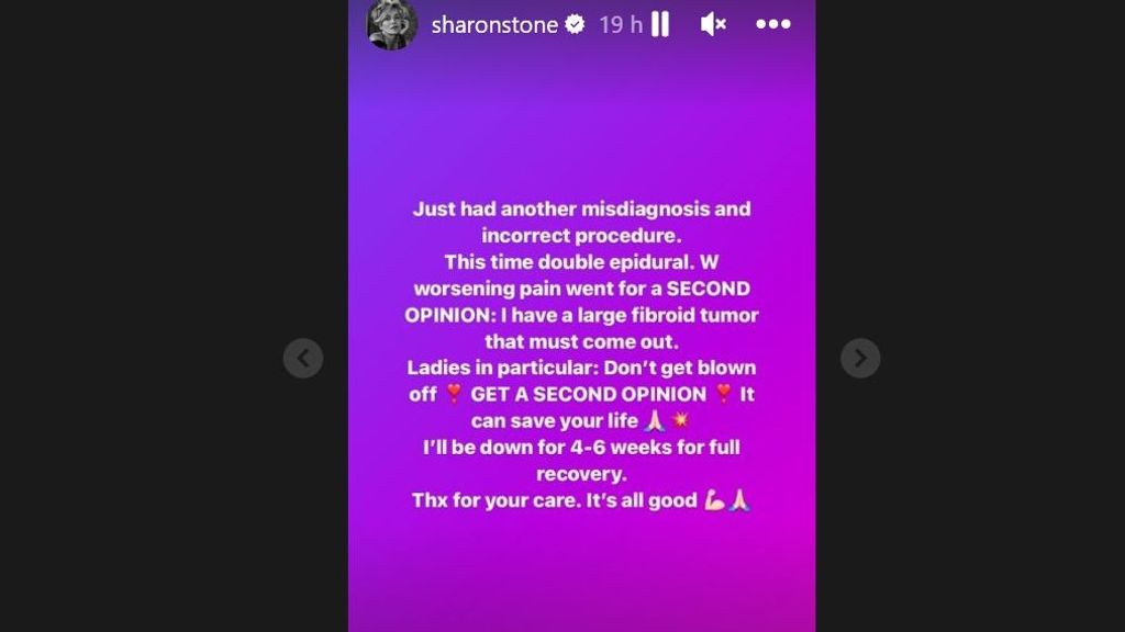 Publicación de Sharon Stone sobre su tumor