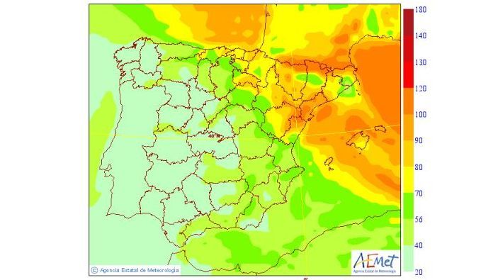 Racha máxima de viento prevista para el viernes 4