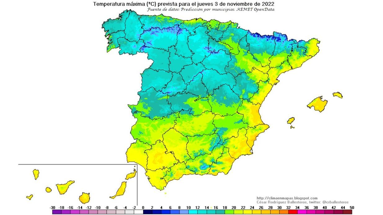 Temperaturas máximas previstas para el jueves 3