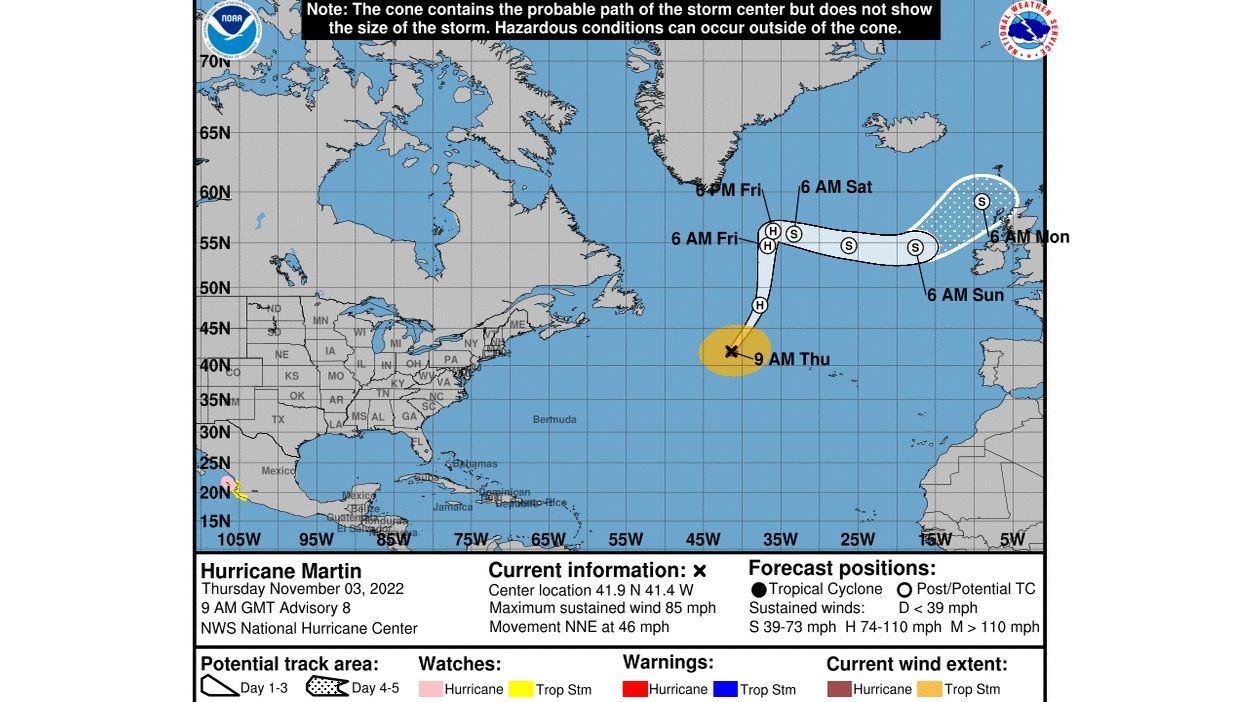 Evolución y trayectoria prevista del huracán Martin