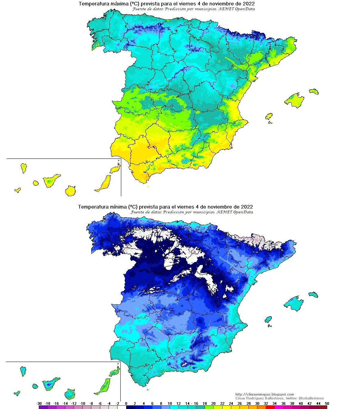 Temperaturas máximas y mínimas previstas para el viernes 4