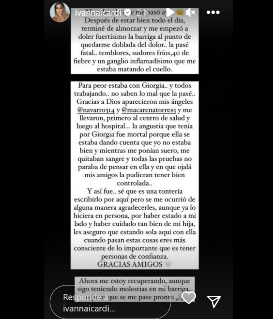 Ivana Icardi habla de su problema de salud