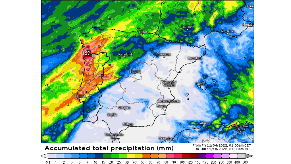 Precipitación prevista hasta la 1 AM del jueves