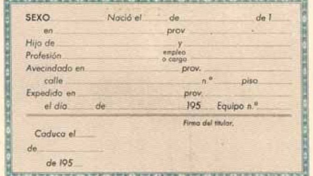 Primer DNI español en 1951 que mostraba la casilla de sexo