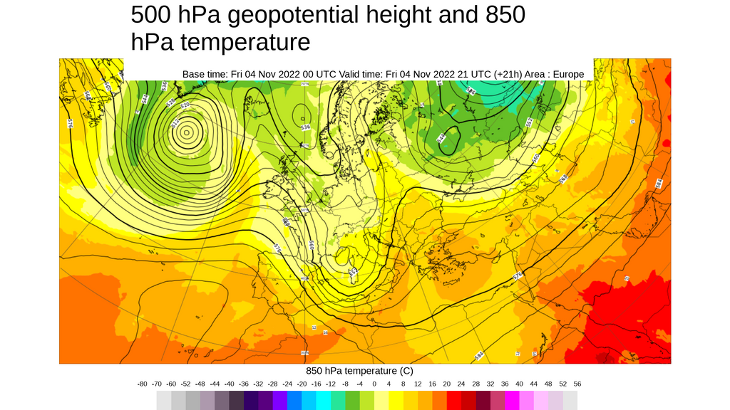 Temperatura y geopotencial 500 hPa